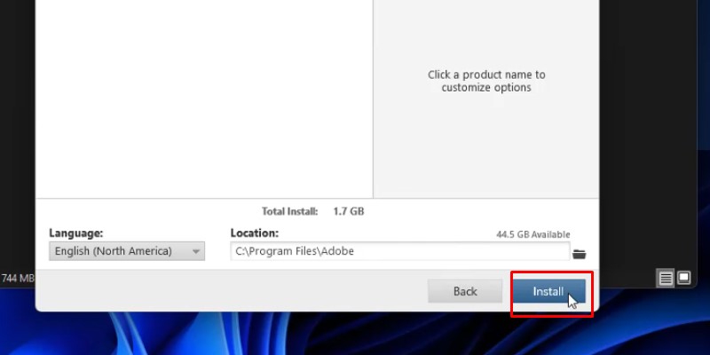 Chọn Install để bắt đầu cài đặt